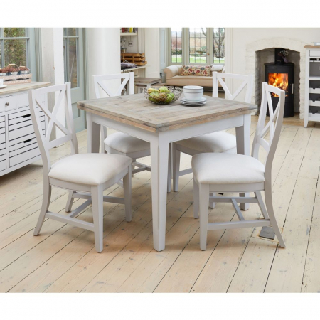 Signature Grey Painted Square Dining Table With Four Chairs Set